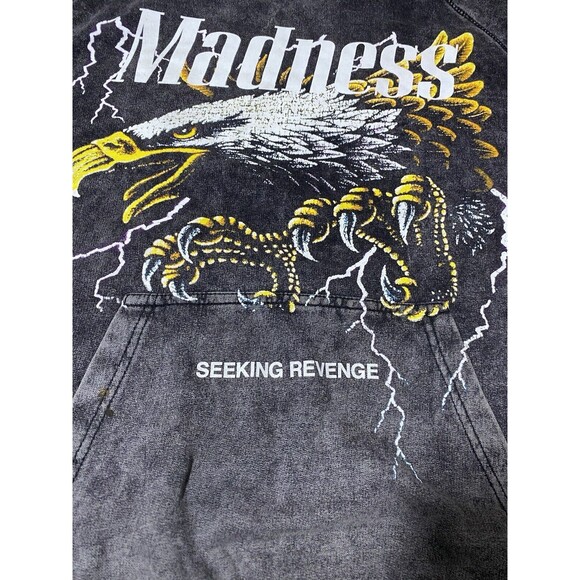 Pacsun Madness Lightning Strikes Eagle Hoodie Washed Gray Men Medium 20.5pit2pit - Picture 3 of 6